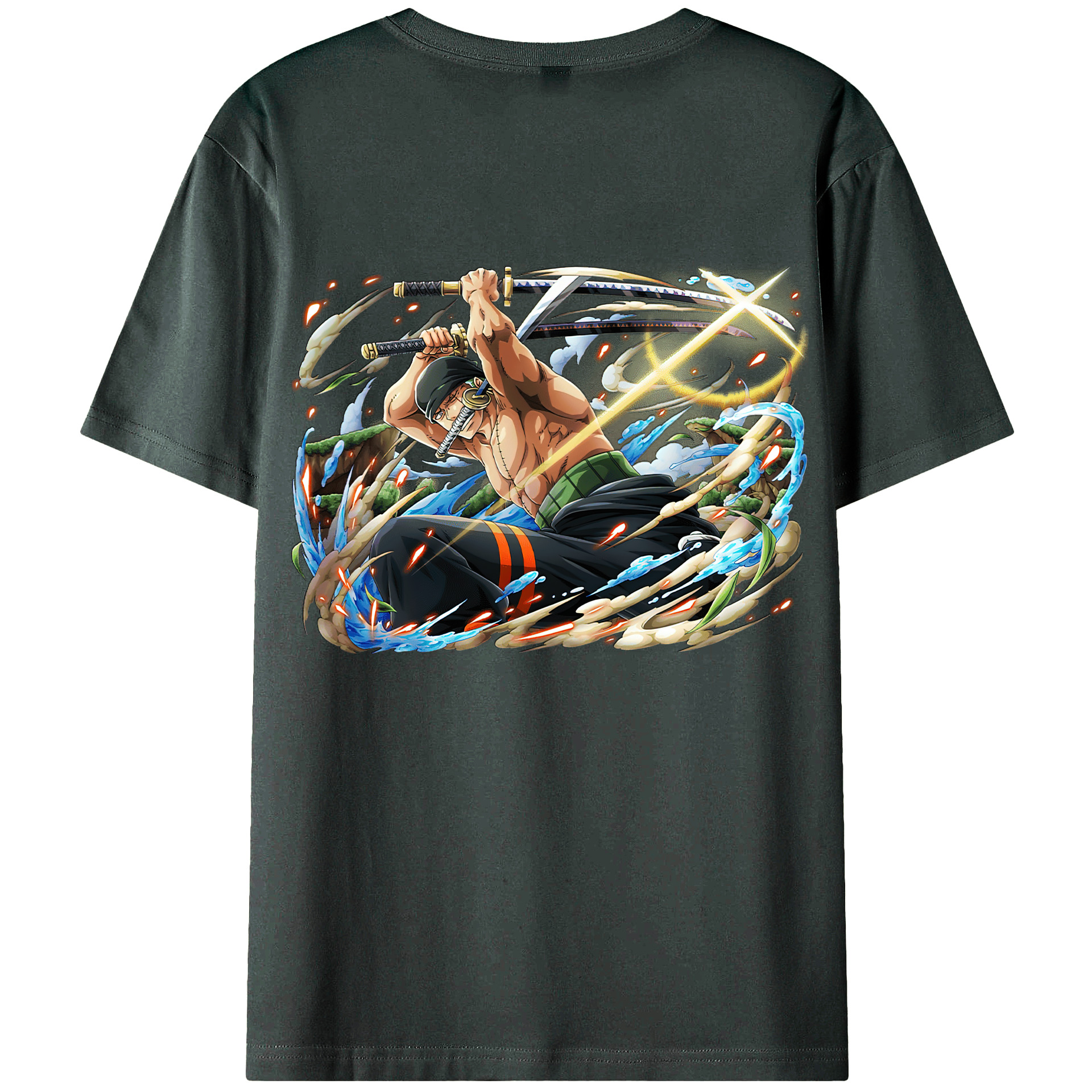 ワンピース ロロノア・ゾロ ONE PIECE Roronoa Zoro 綿100％ メンズ半袖Tシャツ（バックプリント） 通気性